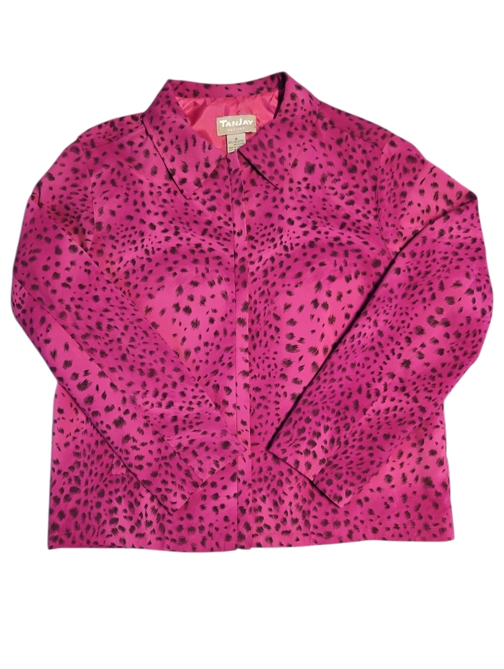 TanJay Fuchsia Pnk Animal Print Leopard Zip Lightweight Jacket Size 8 - Picture 4 of 8